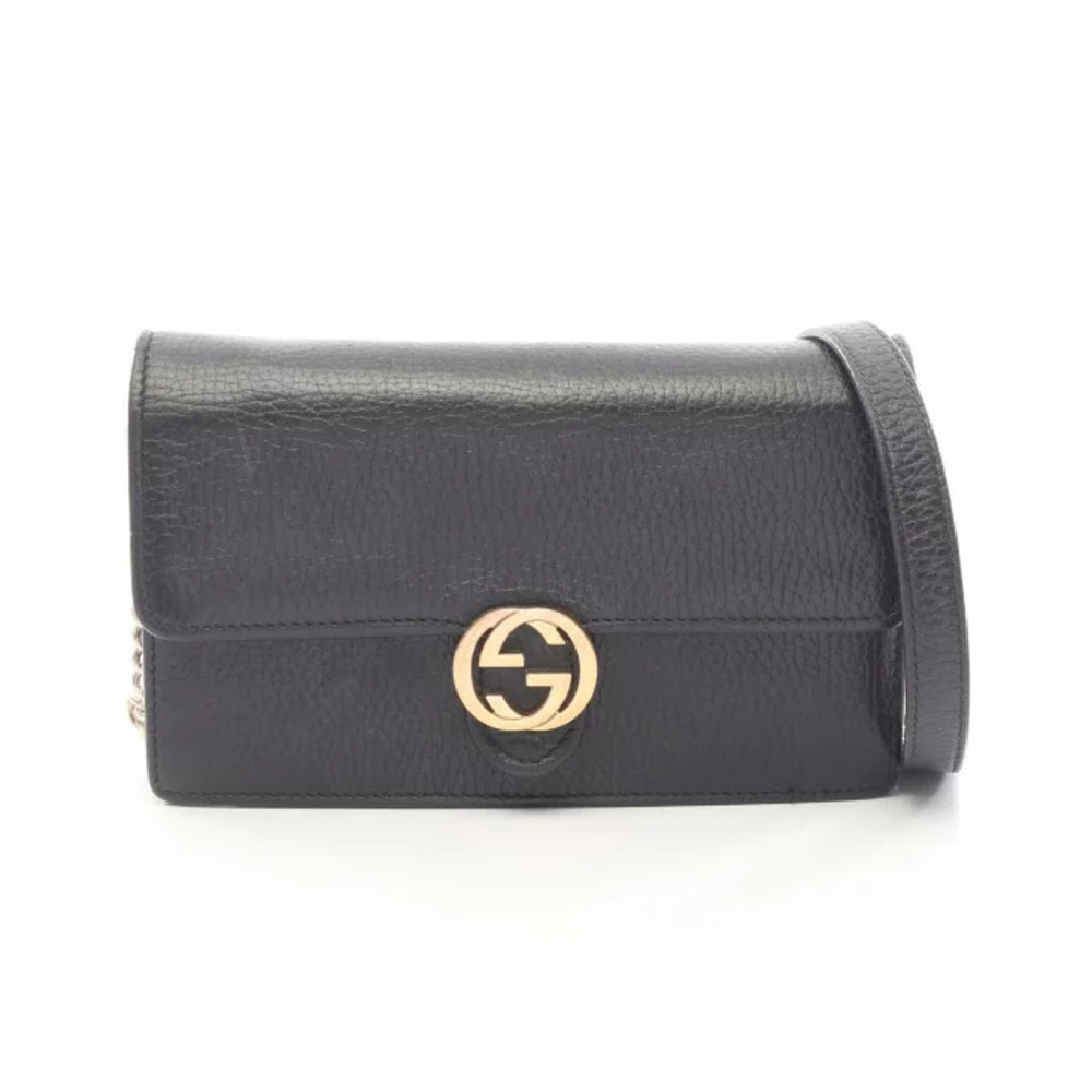 Gucci Interlocking G Shoulder Bag Leather Black
